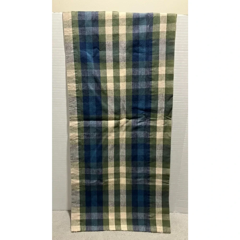 JCPenney Home Valance Bradley Stripe Plaid Valance Woven Cotton Blue Olive Green